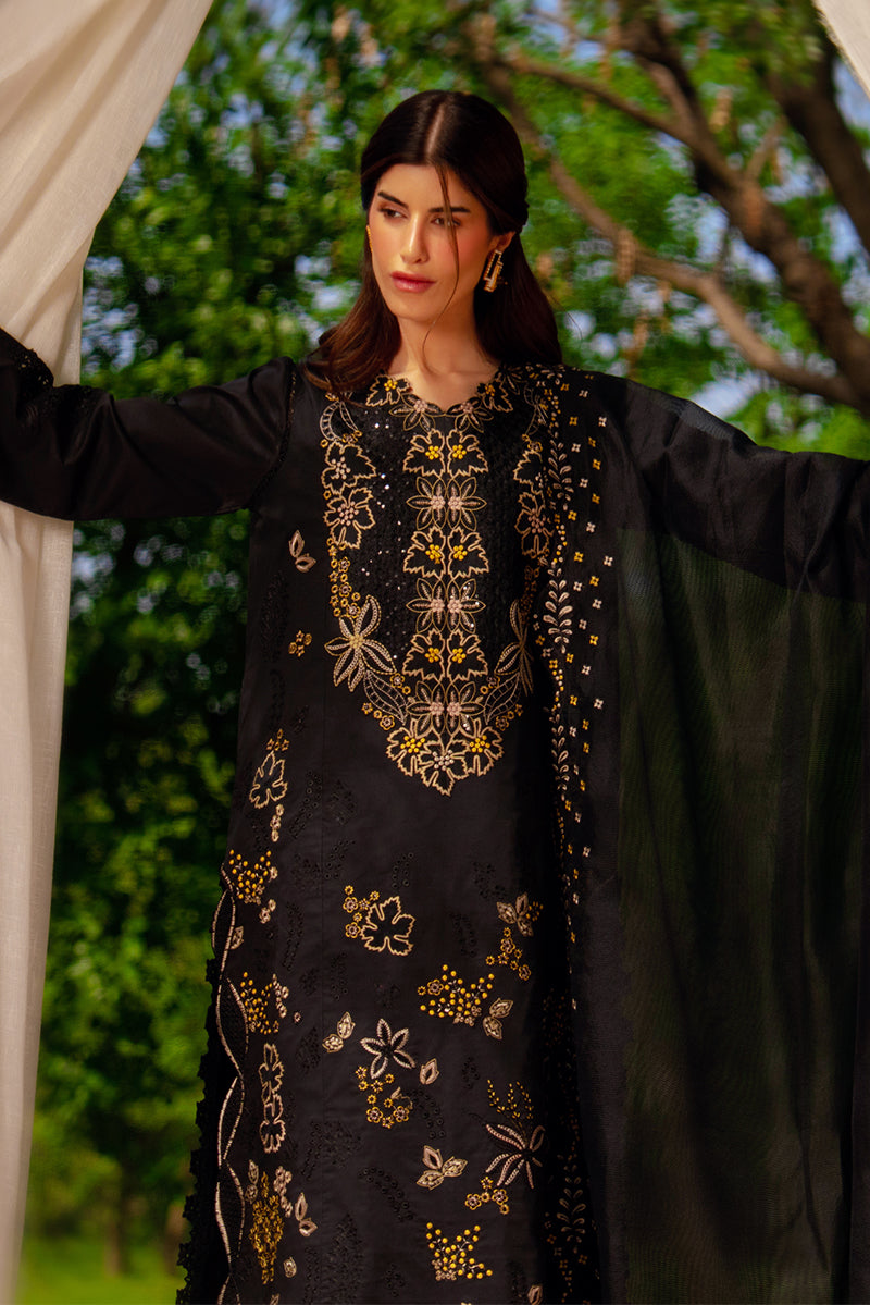 Rang Rasiya Premium Embroidered Lawn Unstitched 3Pc Suit - LAYL(Black)