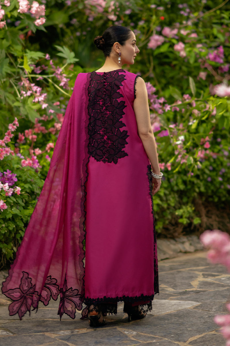 Rang Rasiya Premium Embroidered Lawn Unstitched 3Pc Suit - MAYA(Berry Wine)