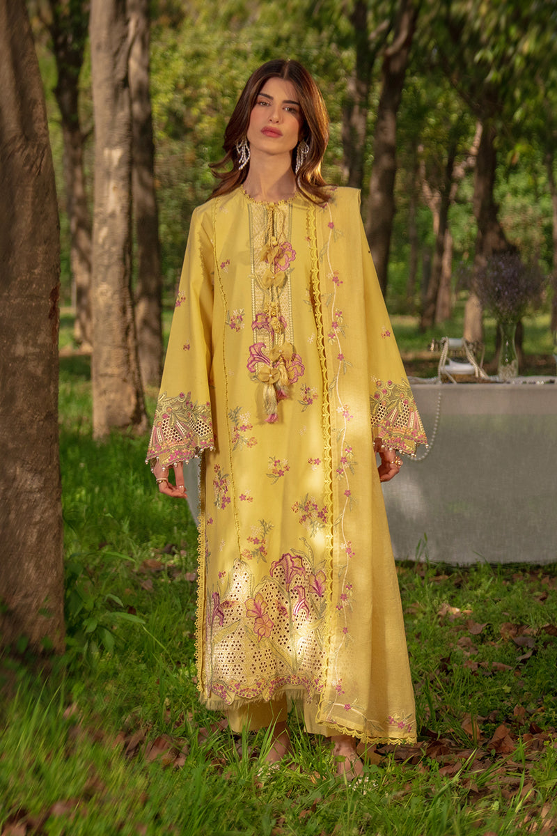Rang Rasiya Premium Embroidered Lawn Unstitched 3Pc Suit - MYSHA(Butter Yellow)