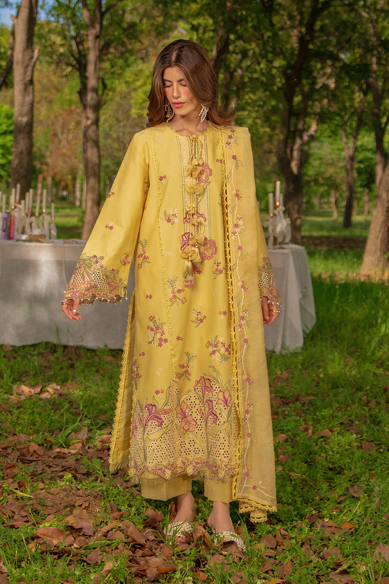 Rang Rasiya Premium Embroidered Lawn Unstitched 3Pc Suit - MYSHA(Butter Yellow)