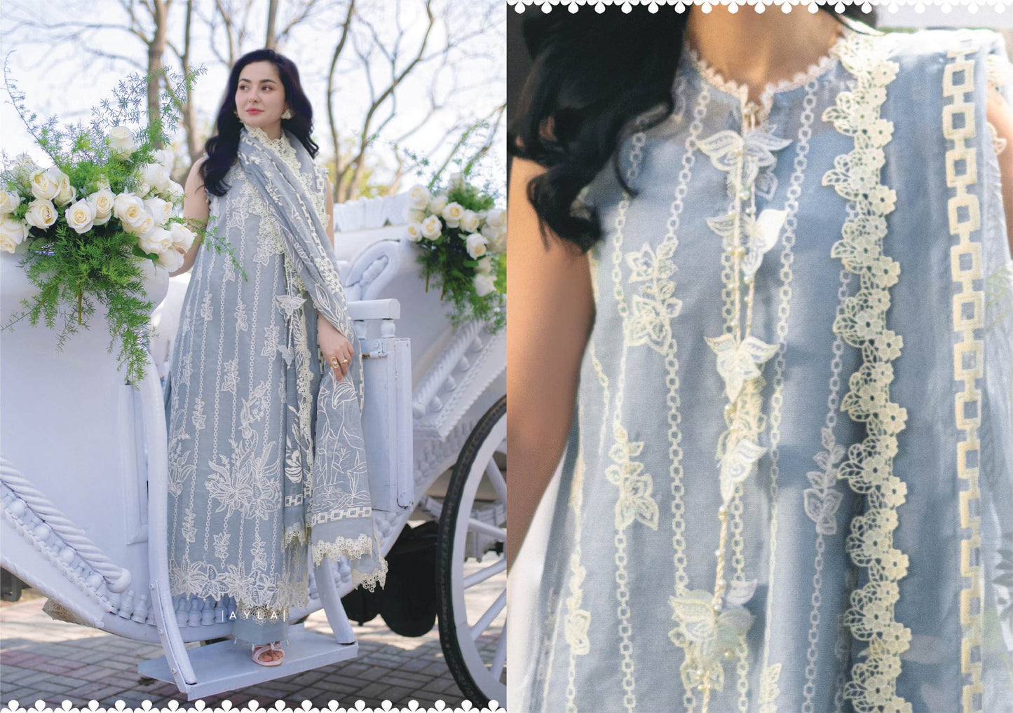 Rang Rasiya Premium Embroidered Lawn Unstitched 3Pc Suit - AYLA(SKY BLUE)