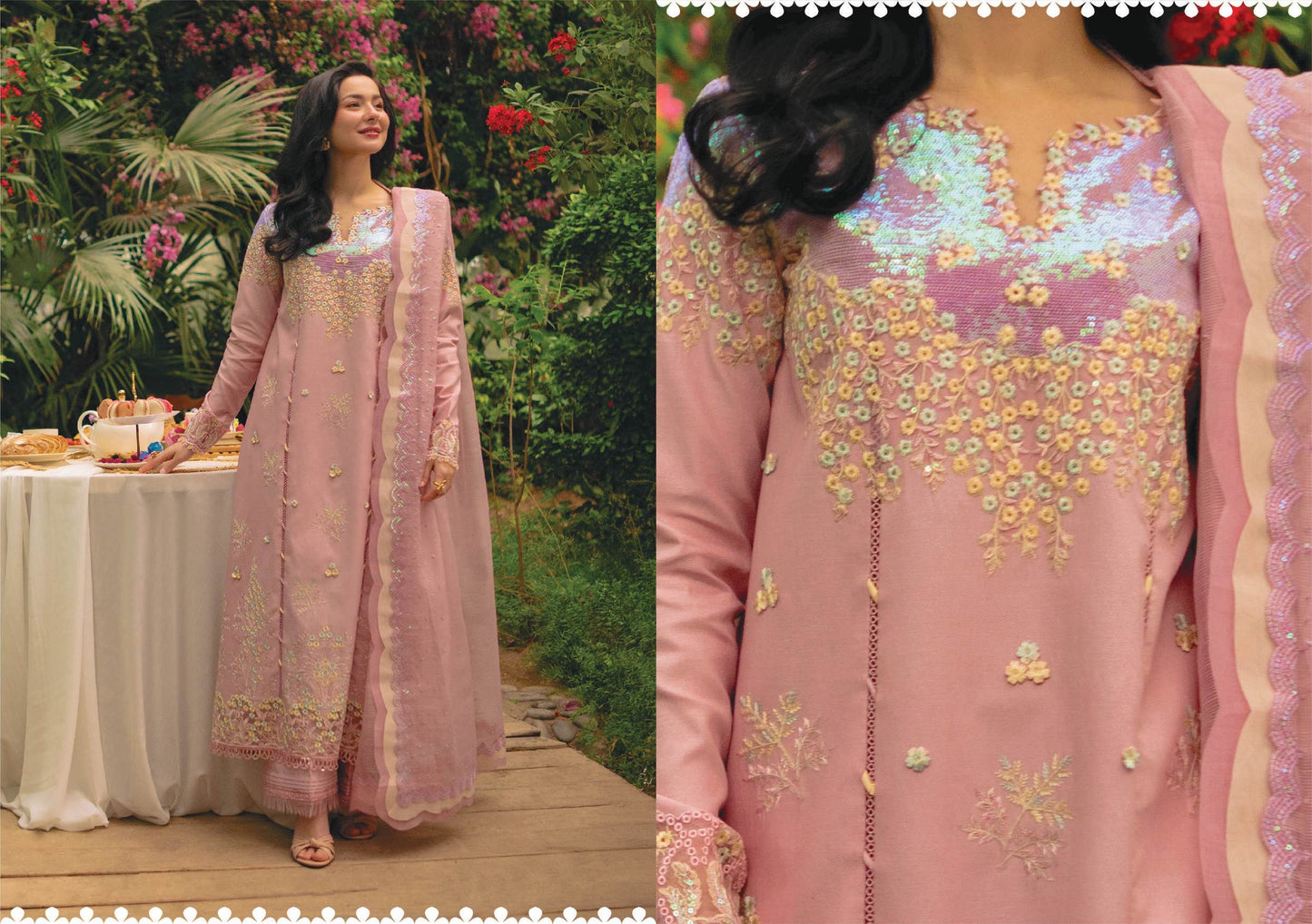Rang Rasiya Premium Embroidered Lawn Unstitched 3Pc Suit - ALAYNA(PINK)