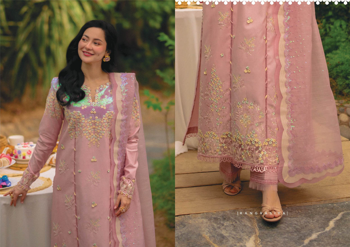 Rang Rasiya Premium Embroidered Lawn Unstitched 3Pc Suit - ALAYNA(PINK)