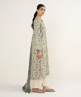 Sapphire | 3 Piece - Printed Khaddar Suit | SKU: 0U3PDD25V98C | Off White & Grey