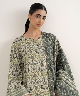 Sapphire | 3 Piece - Printed Khaddar Suit | SKU: 0U3PDD25V98C | Off White & Grey