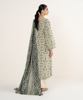 Sapphire | 3 Piece - Printed Khaddar Suit | SKU: 0U3PDD25V98C | Off White & Grey