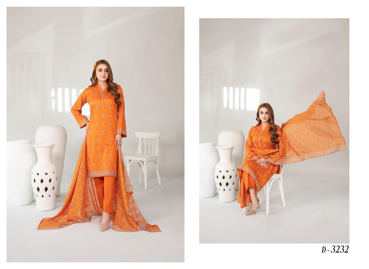 Tawakkal Mehza Un-Stitched Rotary Printed Lawn- Volume 1 Code D-3232 (Persimmon Orange)