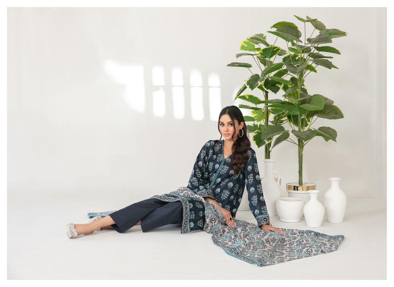 Tawakkal Mehza Un-Stitched Rotary Printed Lawn- Volume 1 Code D-3241 (muted Indigo)