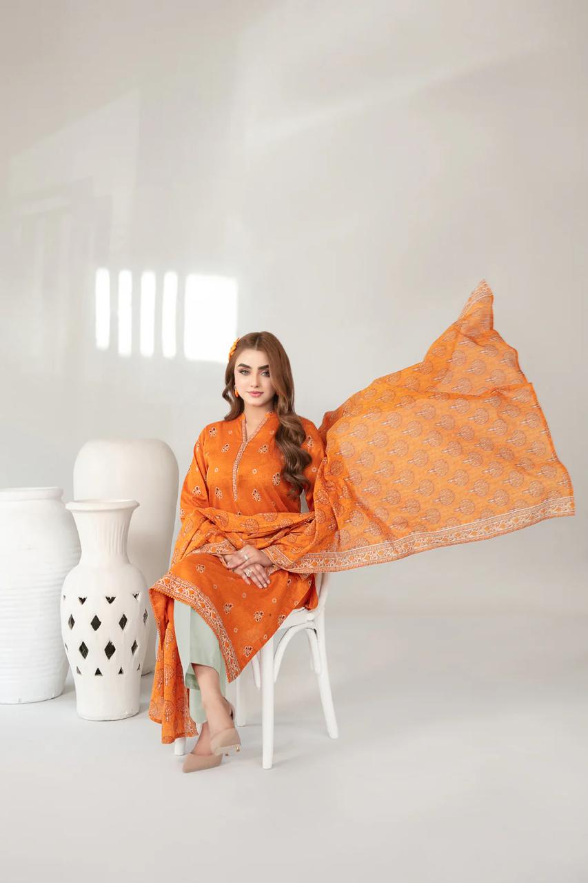 Tawakkal Mehza Un-Stitched Rotary Printed Lawn- Volume 1 Code D-3232 (Persimmon Orange)