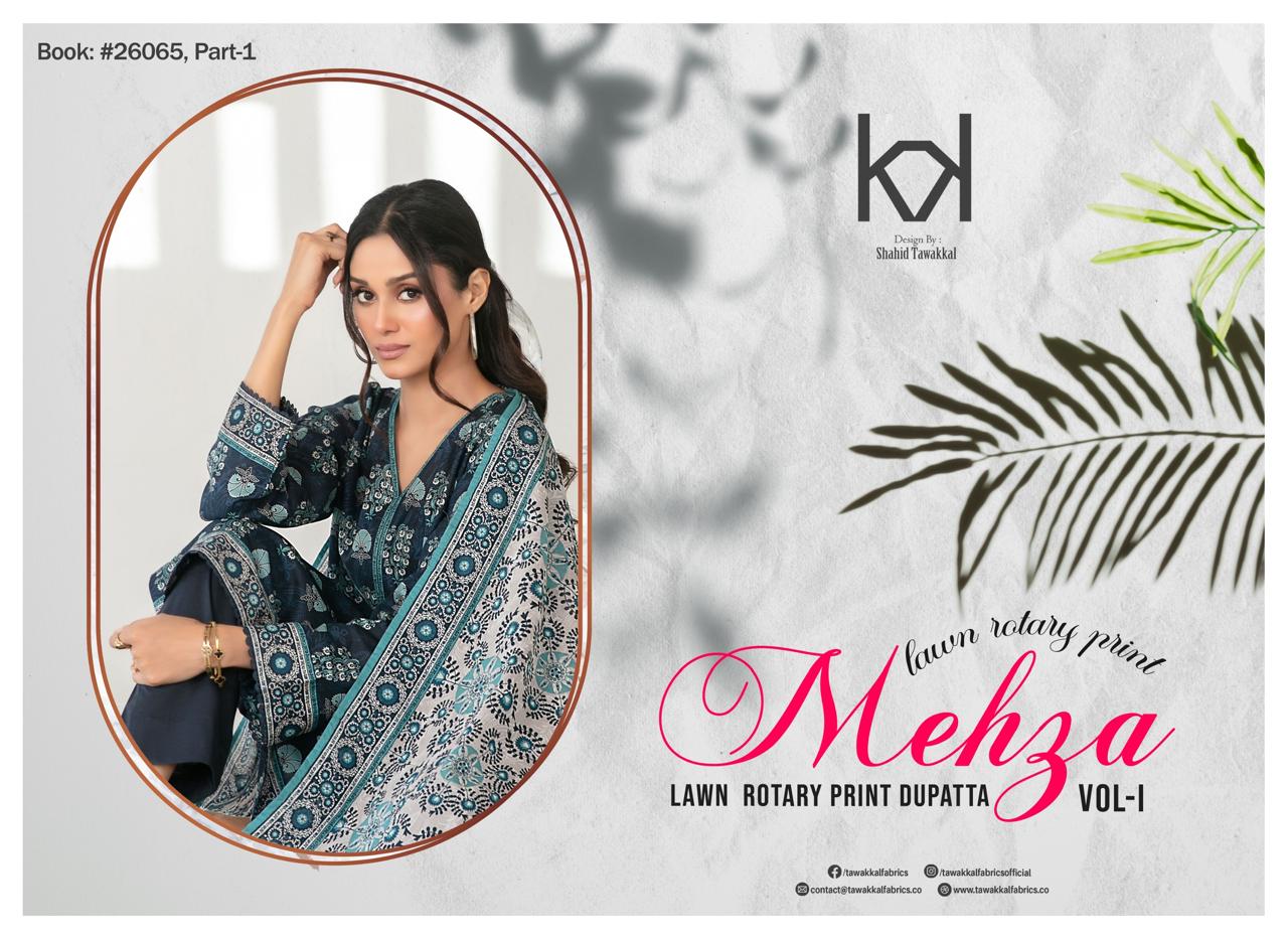 Tawakkal Mehza Un-Stitched Rotary Printed Lawn- Volume 1 Code D-3241 (muted Indigo)