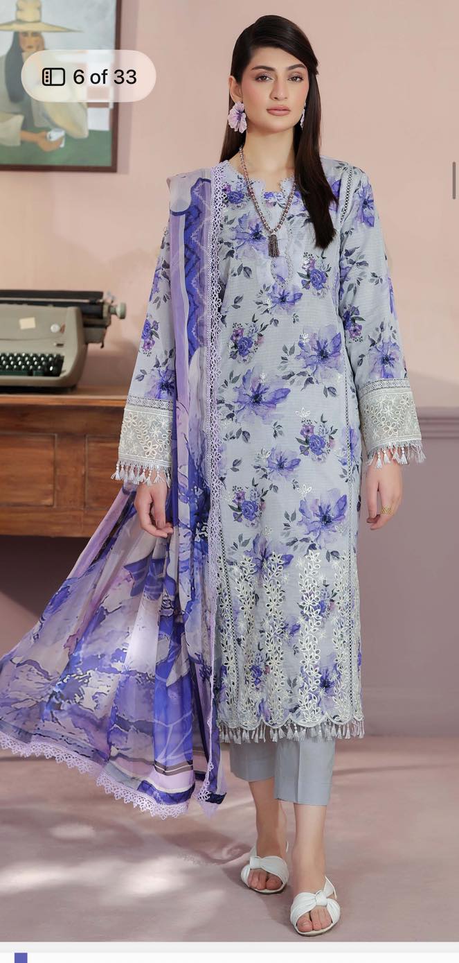 AELORA BY JOHRA Lawn fabric 3PC Summer Collection 2026 Unstitched JS - 133 (Lavender Grey) - Bristy's Collection