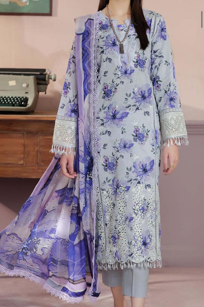 AELORA BY JOHRA Lawn fabric 3PC Summer Collection 2026 Unstitched JS-133 (Lavender Grey)