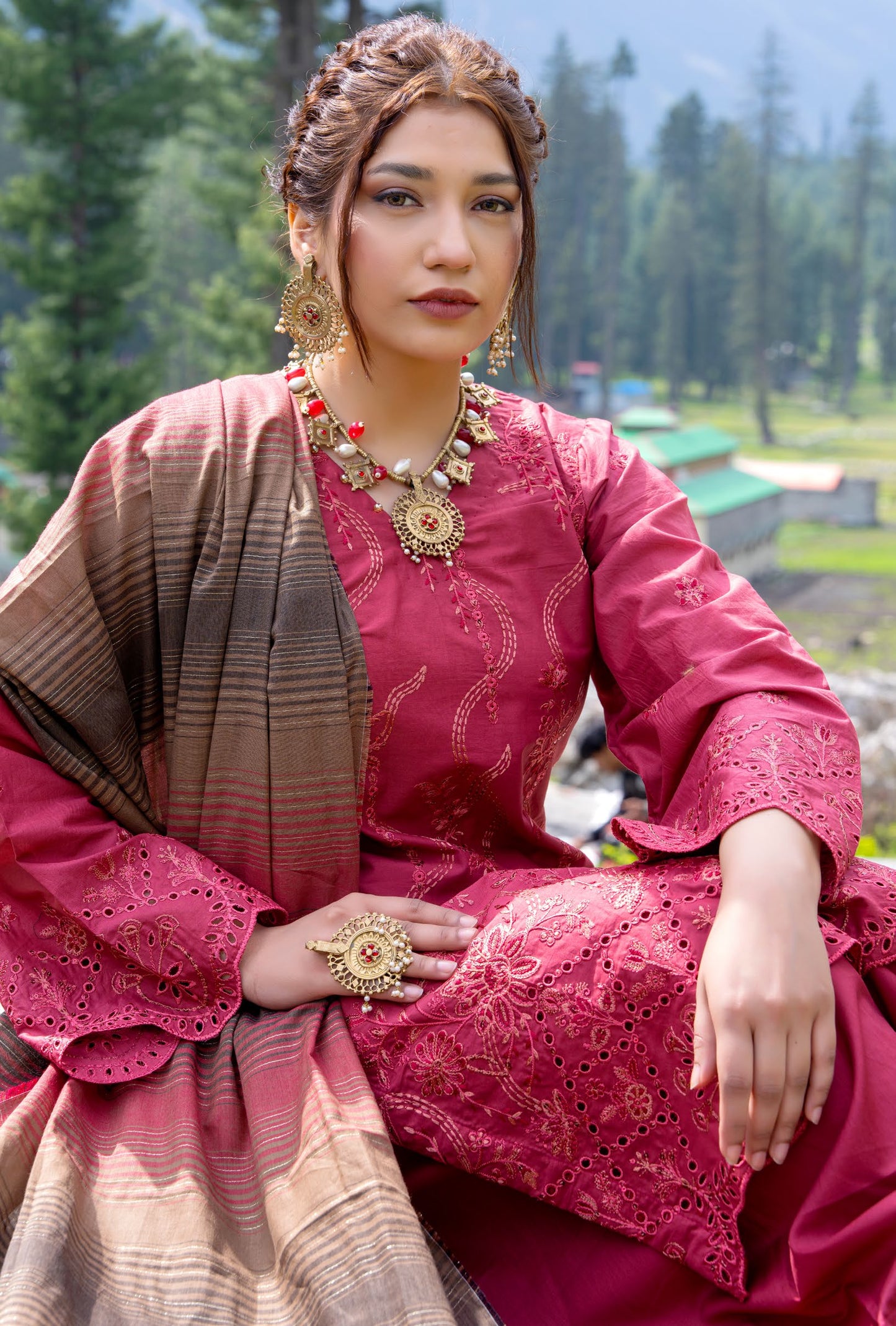 Bella By Aalaya Summer Vol 01 '26 D 01 (UNSTITCHED 3 pcs) - Red - Bristy's Collection