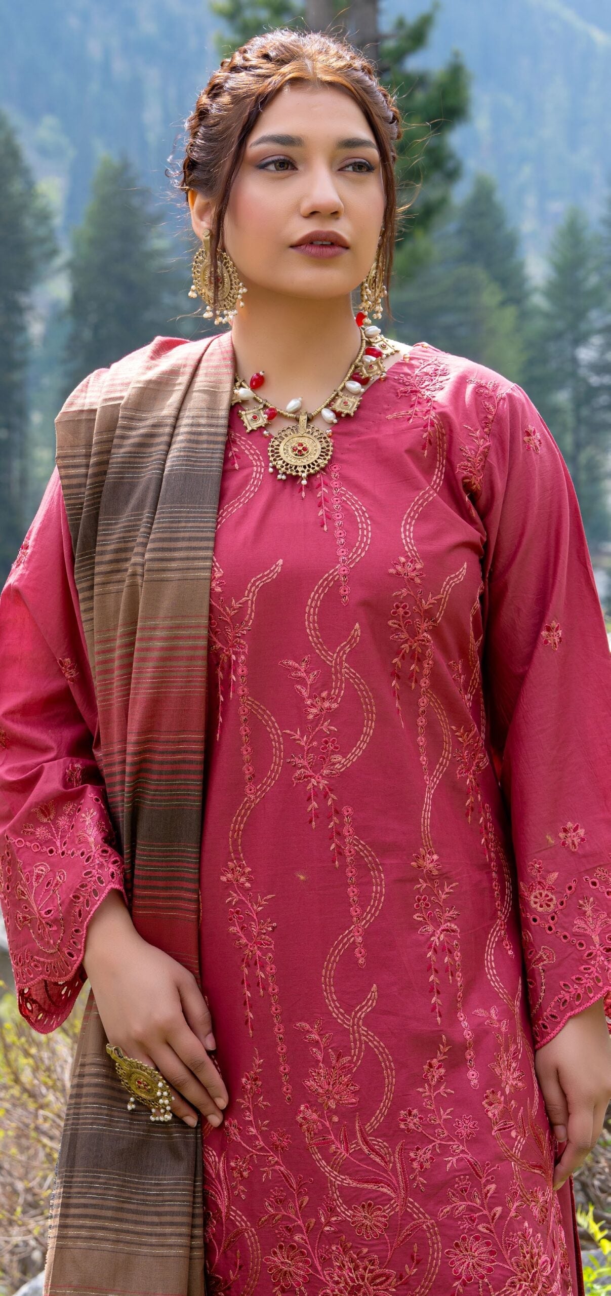 Bella By Aalaya Summer Vol 01 '26 D 01 (UNSTITCHED 3 pcs) - Red - Bristy's Collection