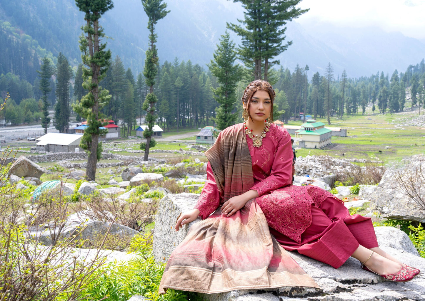 Bella By Aalaya Summer Vol 01 '26 D 01 (UNSTITCHED 3 pcs) - Red - Bristy's Collection
