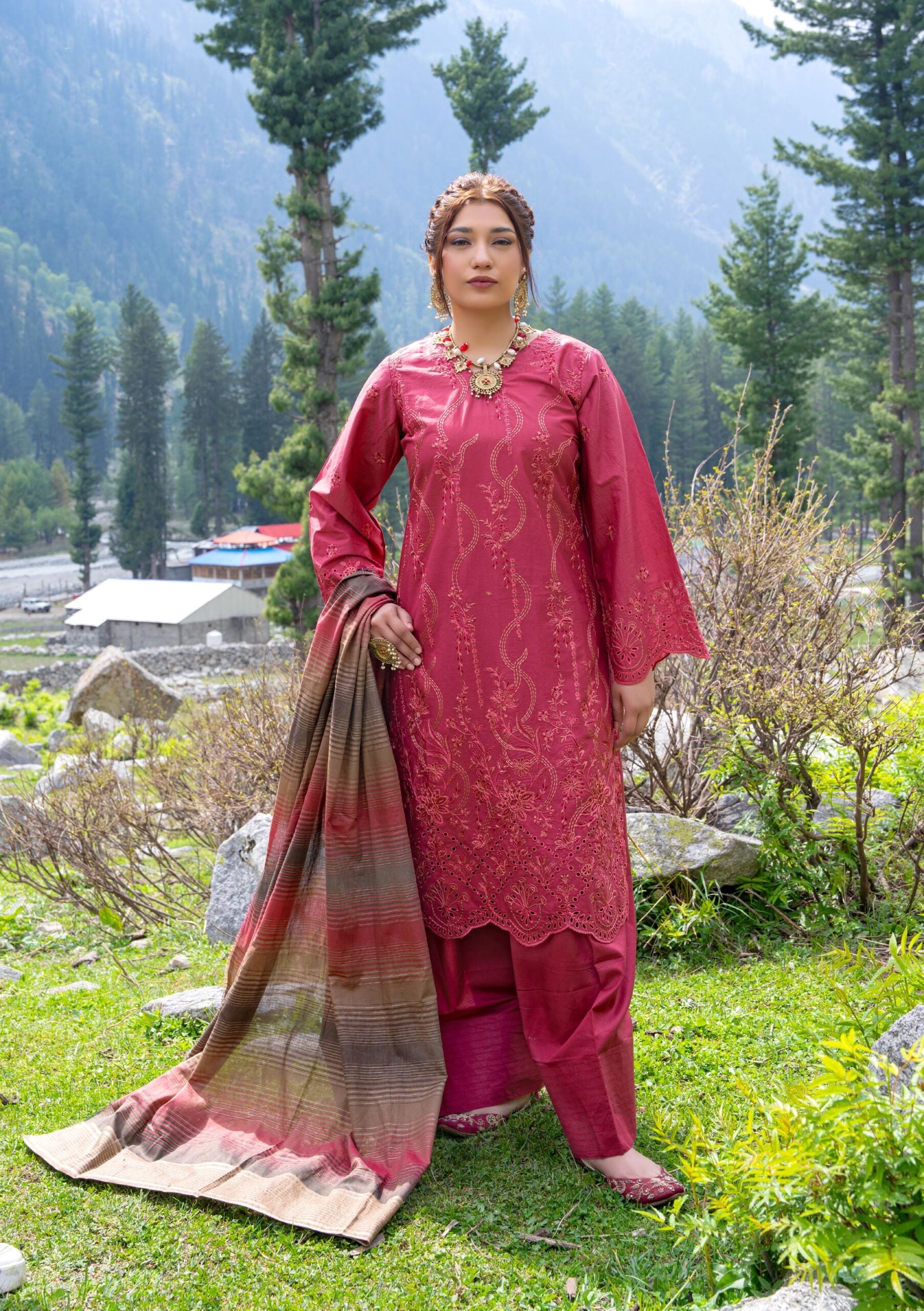 Bella By Aalaya Summer Vol 01 '26 D 01 (UNSTITCHED 3 pcs) - Red - Bristy's Collection