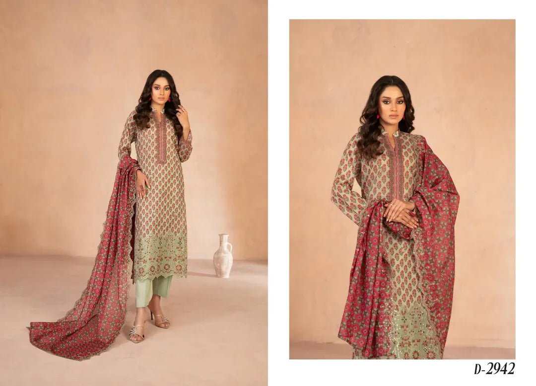 DAALIYA – LAWN 2026 by SHAHID TAWAKKAL - 3 PCS - Un - Stitched - Green - Bristy's Collection