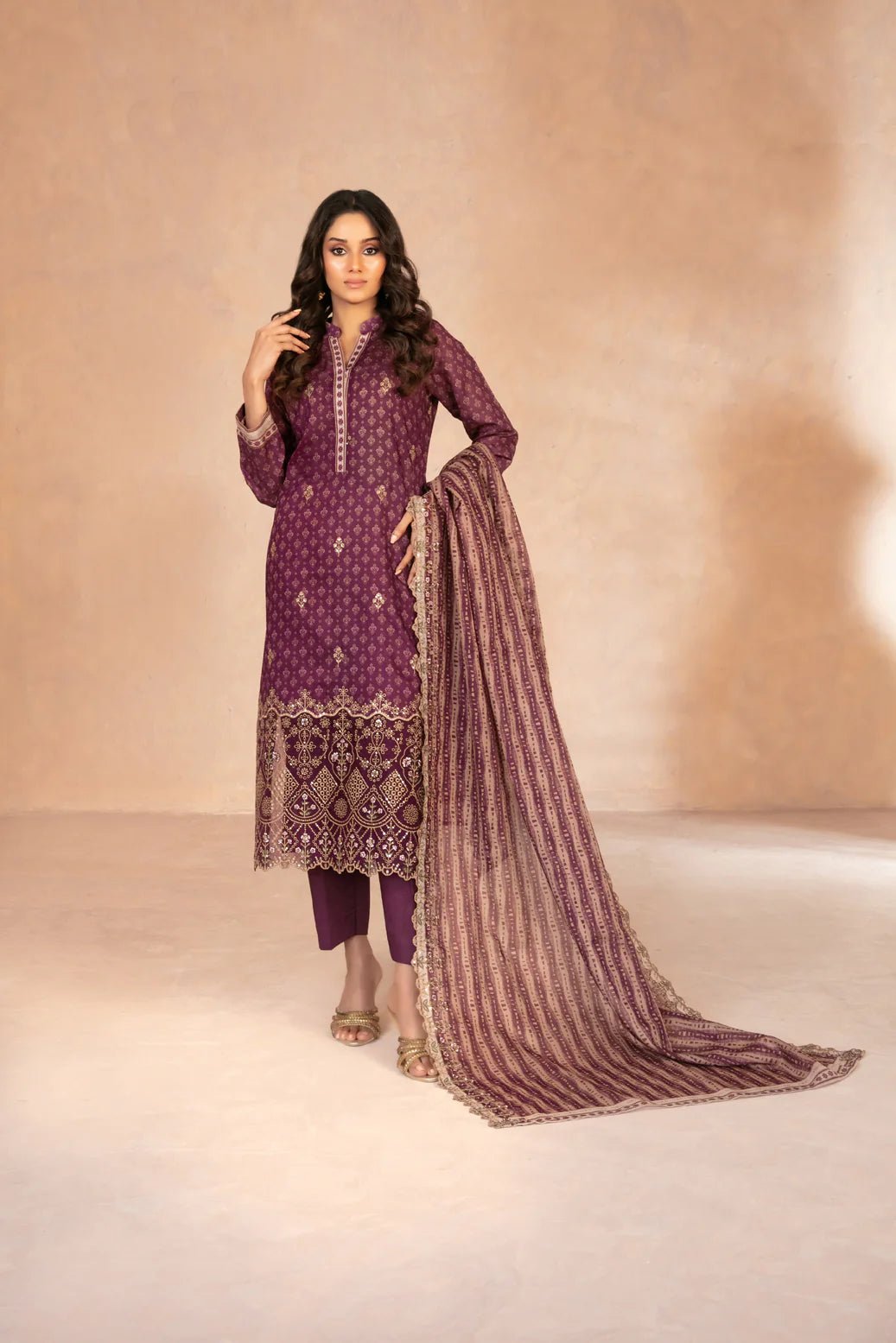 DAALIYA – LAWN 2026 by SHAHID TAWAKKAL - 3 PCS - Un - Stitched - Maroon - Bristy's Collection