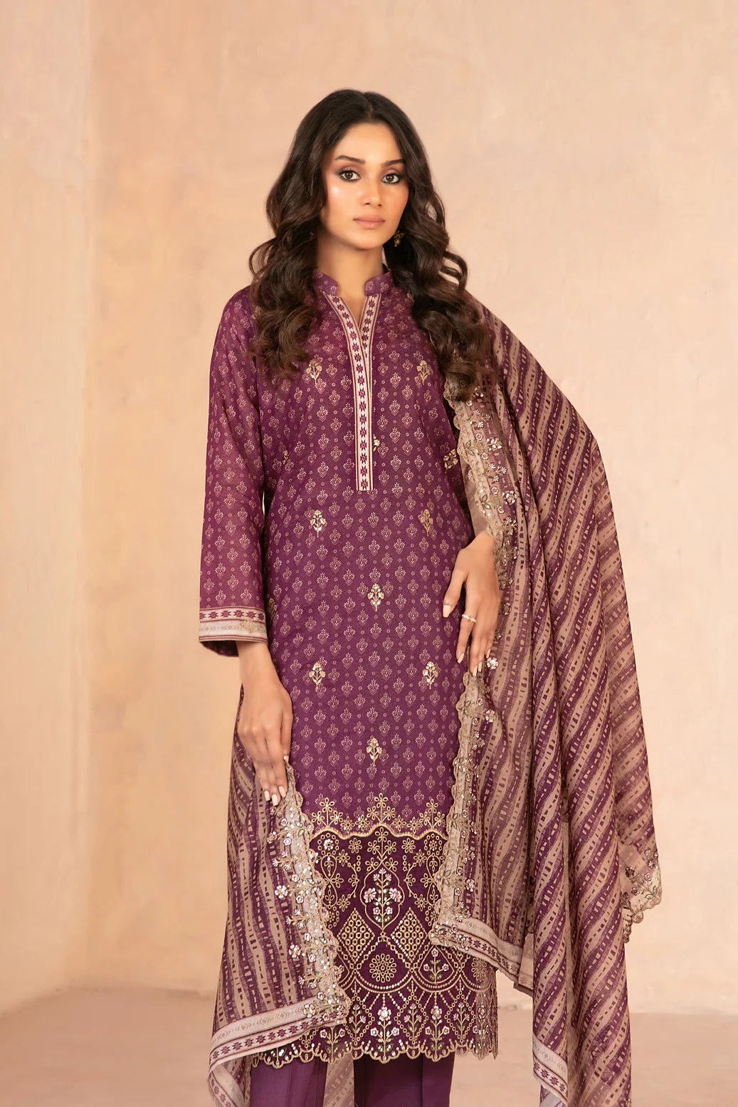 DAALIYA – LAWN 2026 by SHAHID TAWAKKAL - 3 PCS - Un - Stitched - Maroon - Bristy's Collection