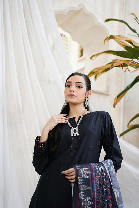 Elegant Pakistani Gulzar Yousaf (GL) Stitched 3 PCs - (Midnight Black) - Bristy's Collection