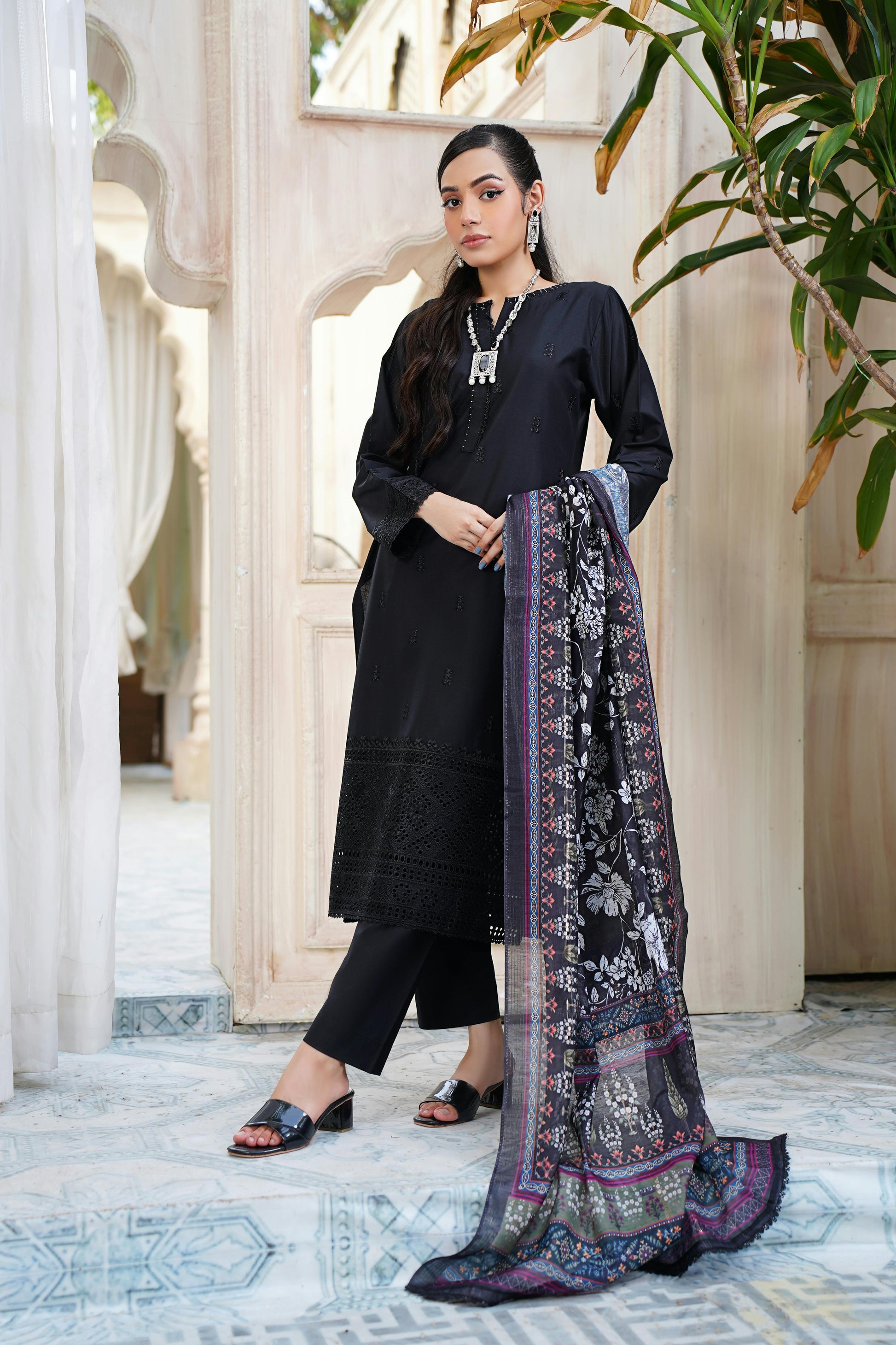 Elegant Pakistani Gulzar Yousaf (GL) Stitched 3 PCs - (Midnight Black) - Bristy's Collection