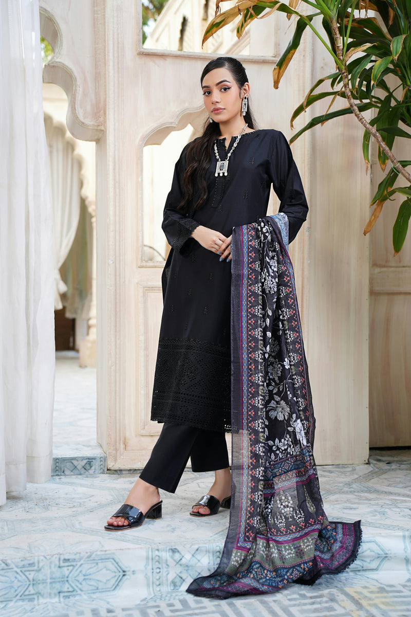 Elegant Pakistani Gulzar Yousaf (GL) Stitched 3 PCs - (Midnight Black) - Bristy's Collection