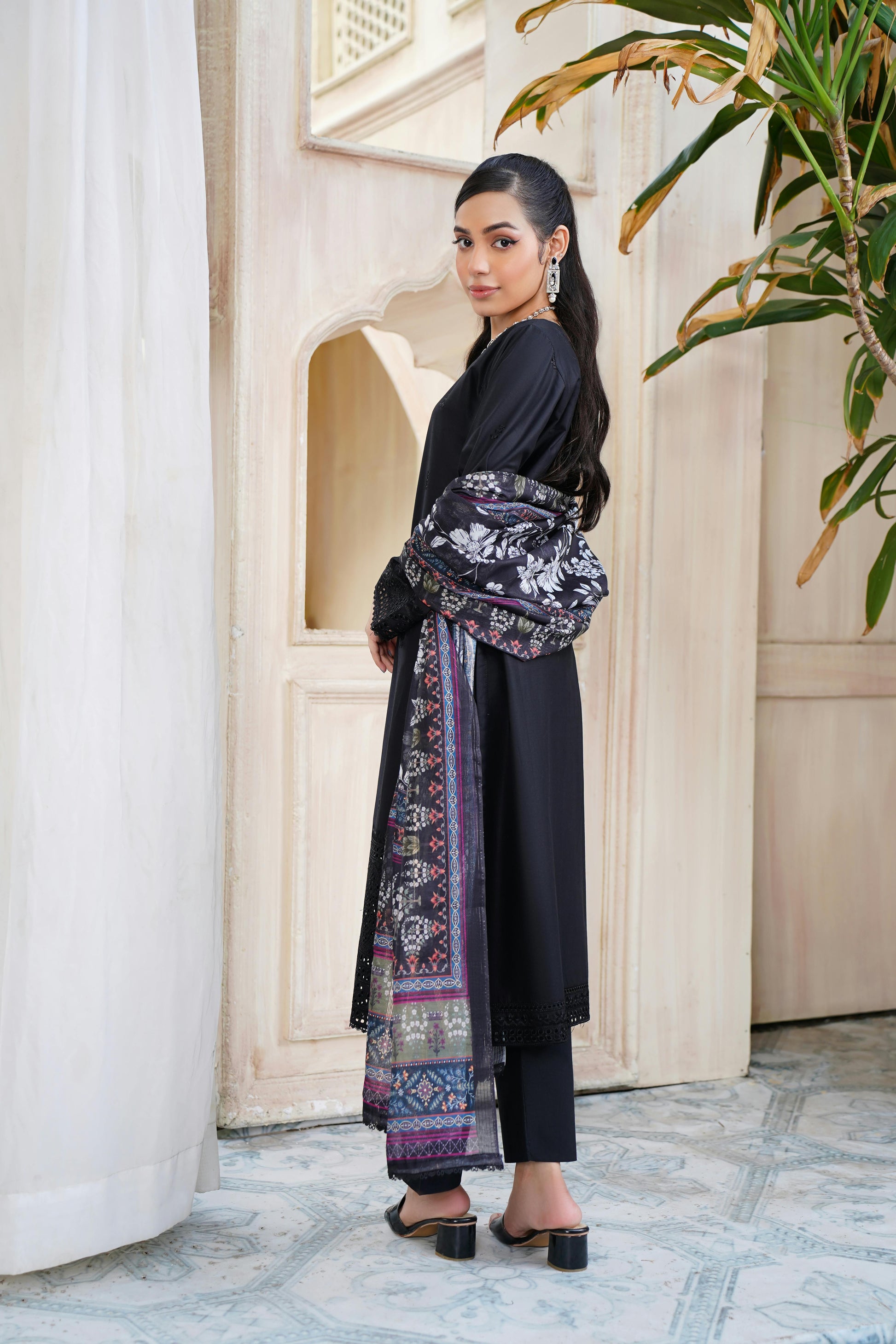 Elegant Pakistani Gulzar Yousaf (GL) Stitched 3 PCs - (Midnight Black) - Bristy's Collection