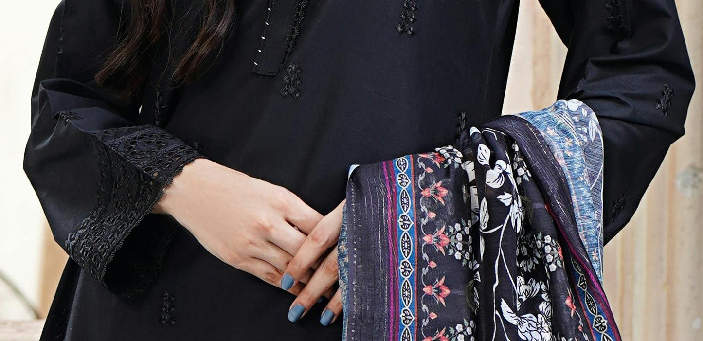 Elegant Pakistani Gulzar Yousaf (GL) Stitched 3 PCs - (Midnight Black) - Bristy's Collection