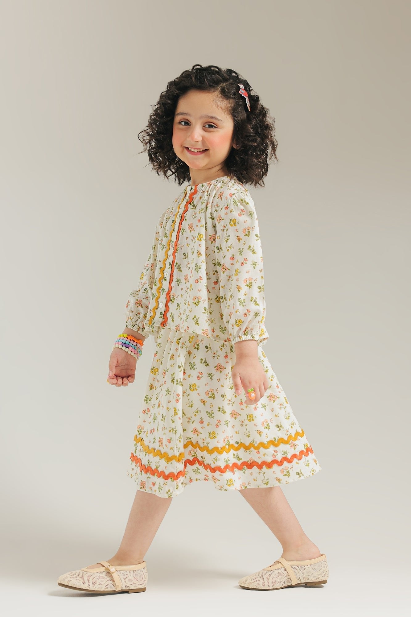 ETHNC Kids - CO - ORD SET - SHIRT - FLARED FIT - SHORT LENGTH SKIRT - White Color - Bristy's Collection