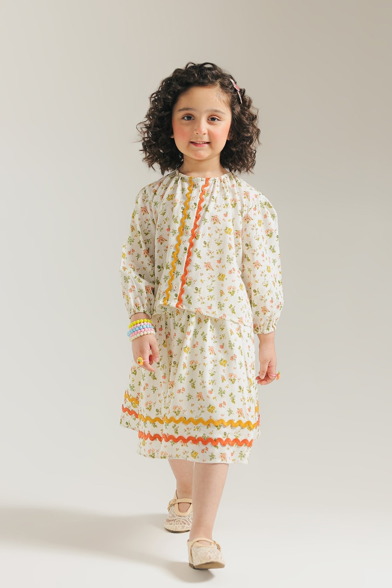 ETHNC Kids - CO - ORD SET - SHIRT - FLARED FIT - SHORT LENGTH SKIRT - White Color - Bristy's Collection