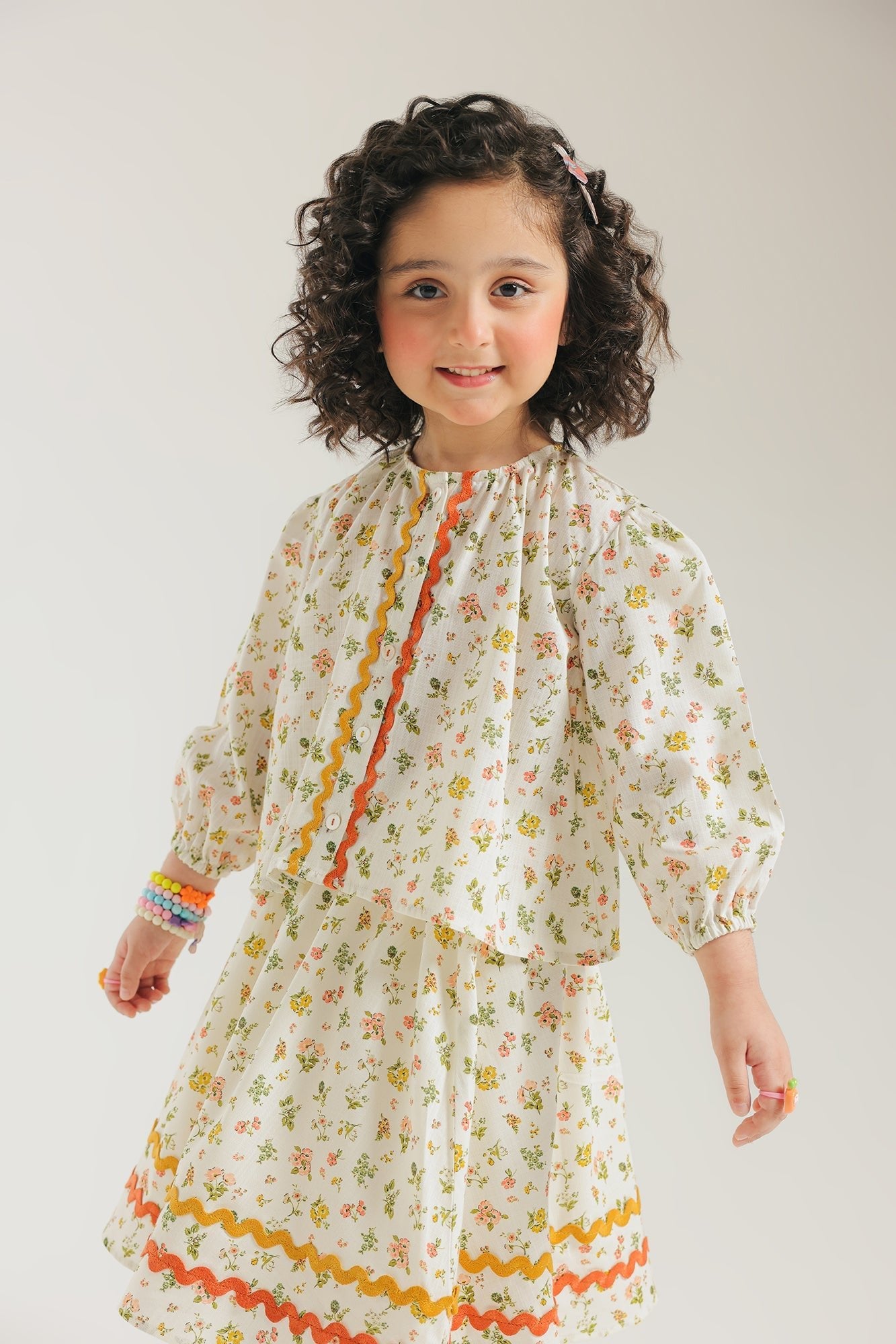 ETHNC Kids - CO - ORD SET - SHIRT - FLARED FIT - SHORT LENGTH SKIRT - White Color - Bristy's Collection