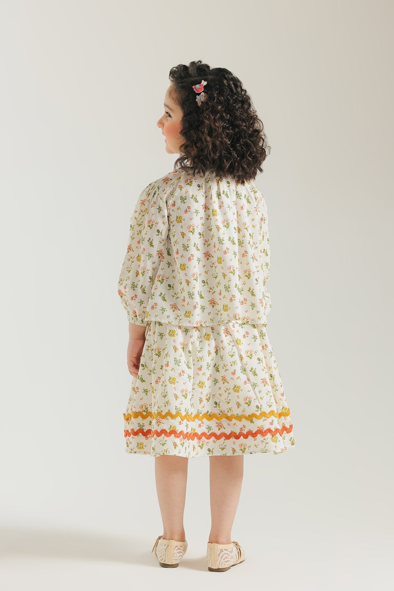 ETHNC Kids - CO - ORD SET - SHIRT - FLARED FIT - SHORT LENGTH SKIRT - White Color - Bristy's Collection