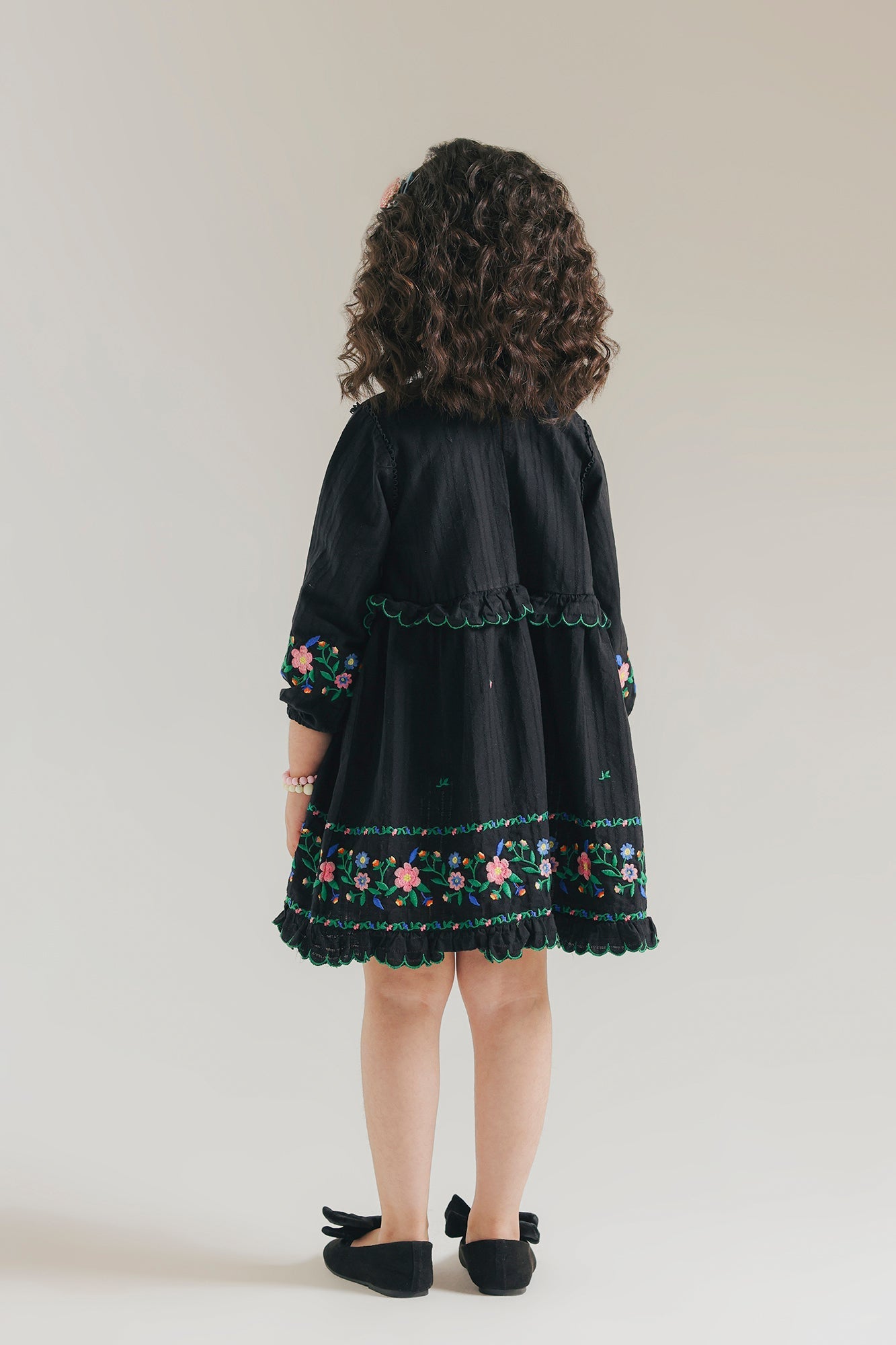 ETHNC Kids - DRESS - DRESS - FLARED FIT - ROUND NECK - QUARTER SLEEVES - SHORT LENGTH - JET BLACK - Bristy's Collection
