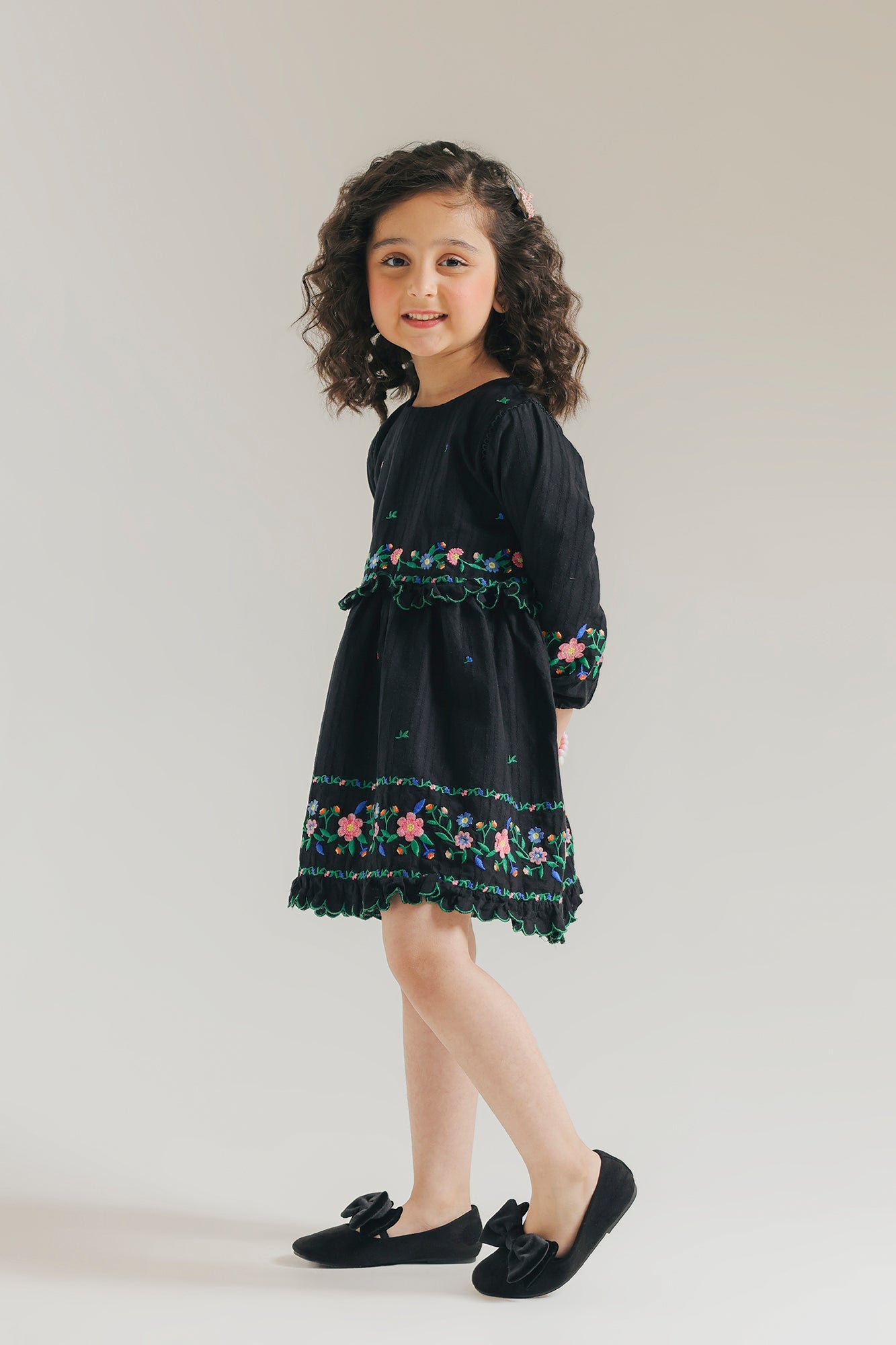 ETHNC Kids - DRESS - DRESS - FLARED FIT - ROUND NECK - QUARTER SLEEVES - SHORT LENGTH - JET BLACK - Bristy's Collection