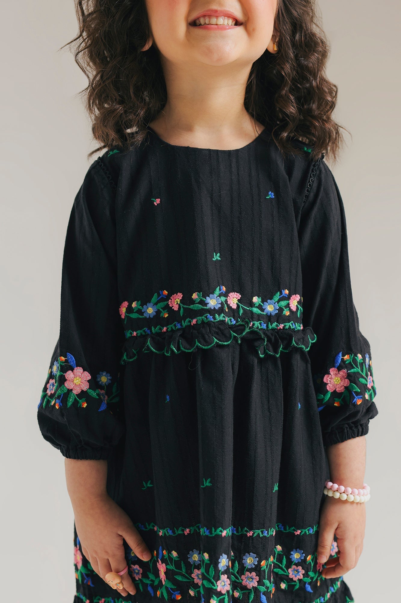ETHNC Kids - DRESS - DRESS - FLARED FIT - ROUND NECK - QUARTER SLEEVES - SHORT LENGTH - JET BLACK - Bristy's Collection