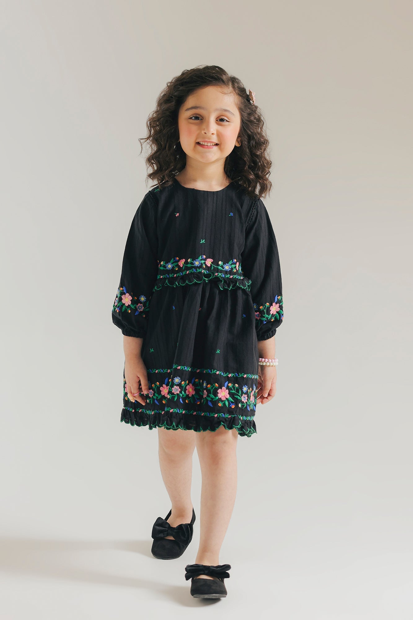 ETHNC Kids - DRESS - DRESS - FLARED FIT - ROUND NECK - QUARTER SLEEVES - SHORT LENGTH - JET BLACK - Bristy's Collection