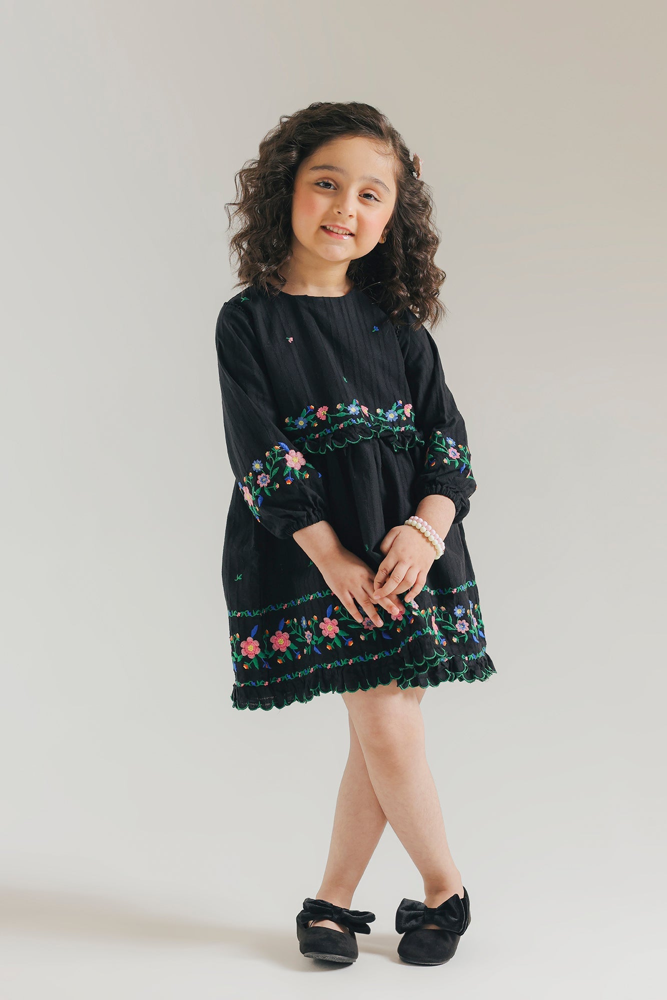ETHNC Kids - DRESS - DRESS - FLARED FIT - ROUND NECK - QUARTER SLEEVES - SHORT LENGTH - JET BLACK - Bristy's Collection