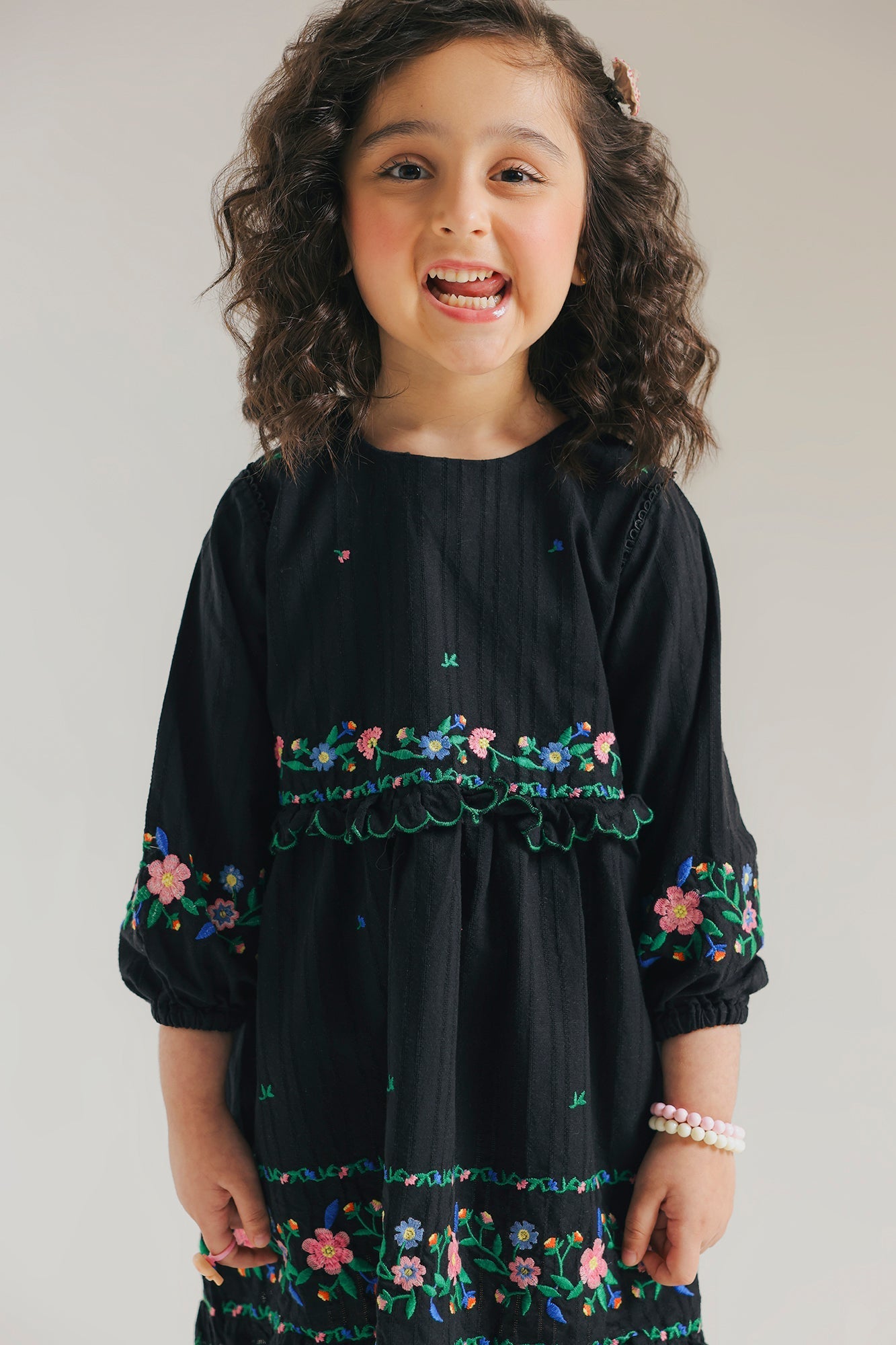 ETHNC Kids - DRESS - DRESS - FLARED FIT - ROUND NECK - QUARTER SLEEVES - SHORT LENGTH - JET BLACK - Bristy's Collection