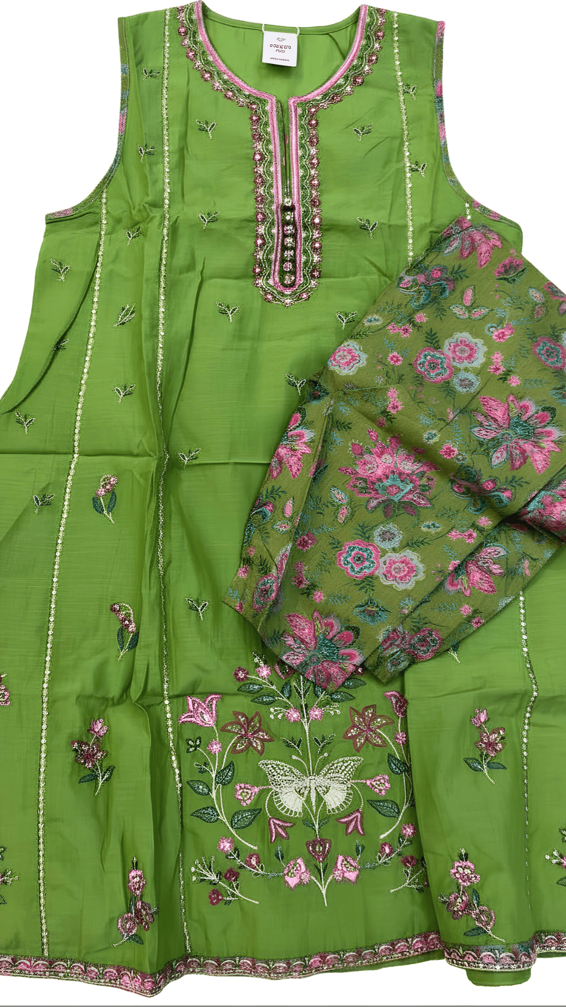 ETHNC Kids Embroidered 2 pcs Stitched Suit - Green - Bristy's Collection