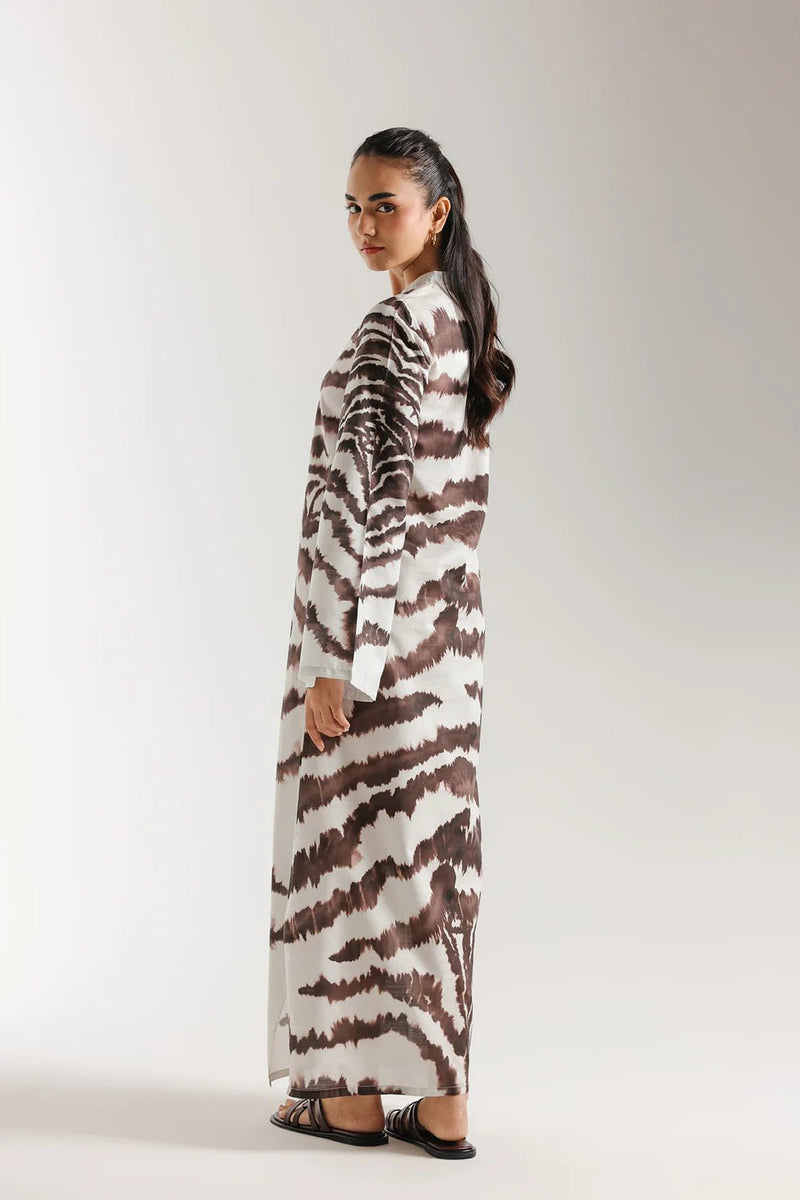 ETHNC - PRINTED KAFTAN - OFF WHITE | DRESS - RELAXED FIT - V - NECK WITH BUTTONS - FLARED SLEEVES - LOW SIDE SLITS - LONG LENGTH - Bristy's Collection
