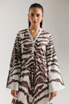 ETHNC - PRINTED KAFTAN - OFF WHITE | DRESS - RELAXED FIT - V - NECK WITH BUTTONS - FLARED SLEEVES - LOW SIDE SLITS - LONG LENGTH - Bristy's Collection