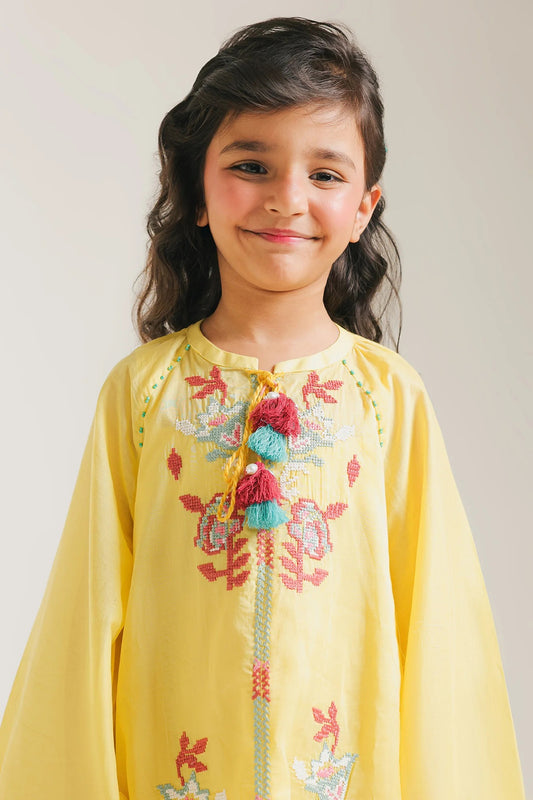 ETHNC Kids Summer Embroidered Cotton Frock /Dress - Bright Yellow (E1417_401_106)