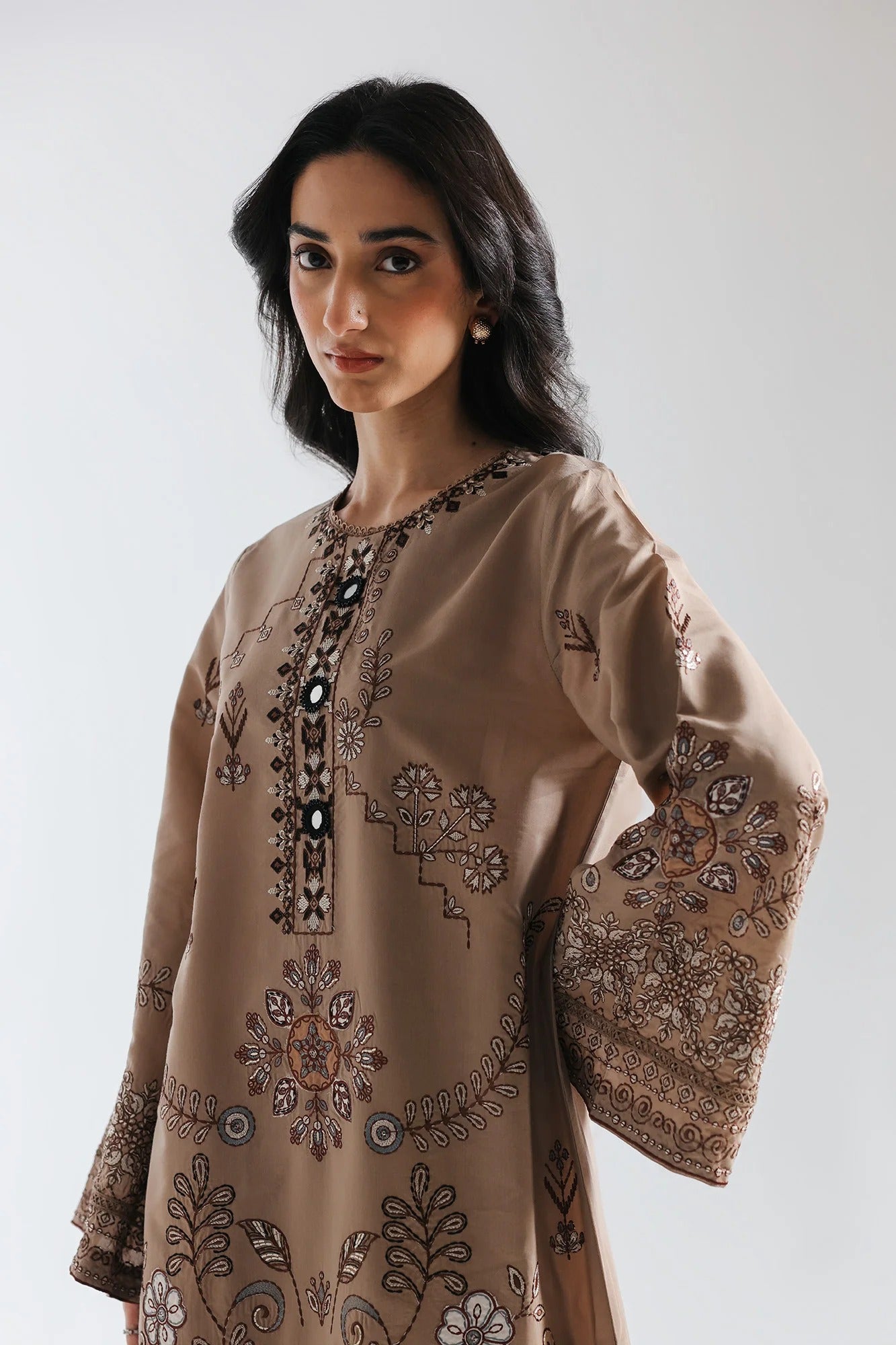 ETHNC - Embroidered Suit (E4134/103/815)-Mocha Color