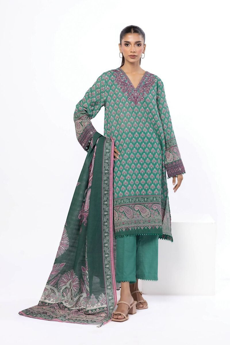 KHAADI-Embroidered | Slub Cotton Fabrics 3 Piece-LKW76B