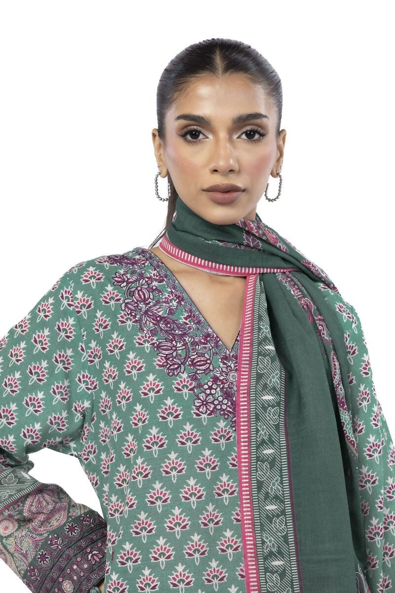 KHAADI-Embroidered | Slub Cotton Fabrics 3 Piece-LKW76B