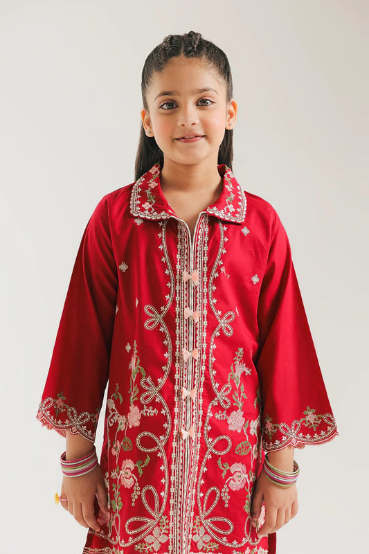 ETHNC Kids Embroidered Suit- BRICK RED | E1001/404/305
