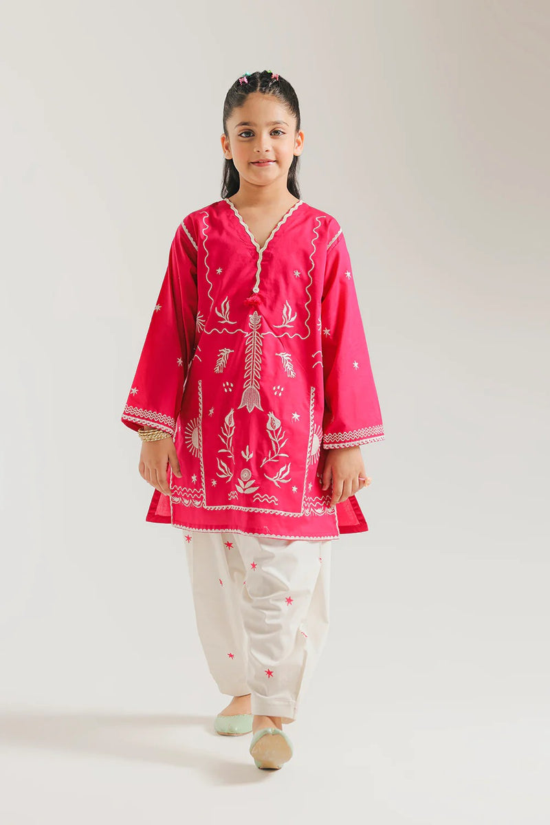 ETHNC Kids Embroidered Suit - BARBIE PINK | E1585/402/406