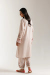 Pale coral embroidered 2-piece stitched suit with floral detailing on neckline, front and hem