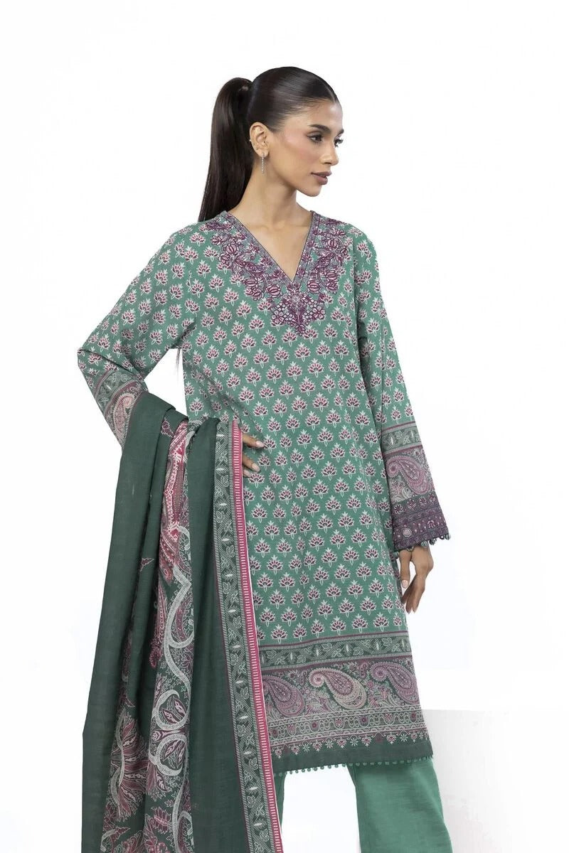 KHAADI-Embroidered | Slub Cotton Fabrics 3 Piece-LKW76B
