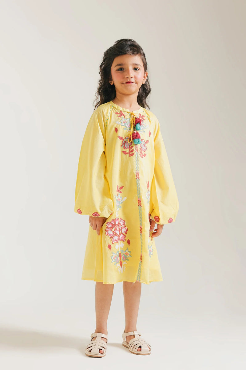 ETHNC Kids Summer Embroidered Cotton Frock /Dress - Bright Yellow (E1417_401_106)